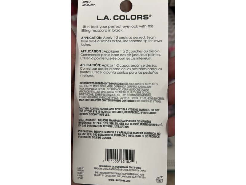La Colors Lift N Lock Mascara, C62102 Black, 0.106 oz/3 g