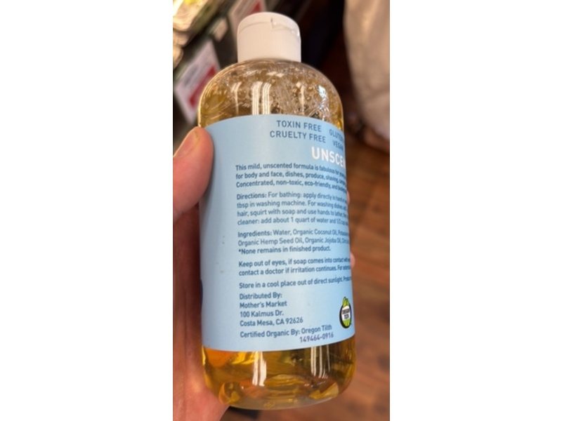Mother's Castile Unscented All Purpose Soap, 16 fl oz/473 mL