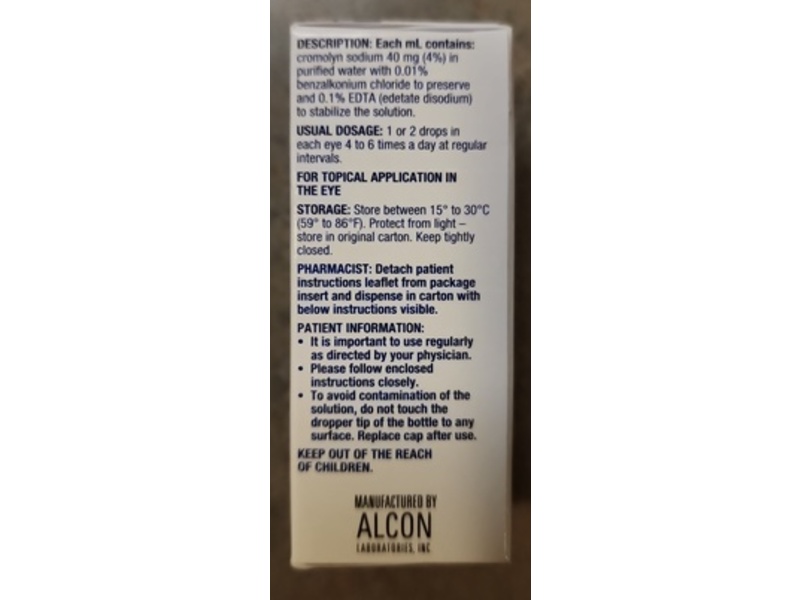 Cromolyn Sodium Ophthalmic Solution 4%, 10 mL, Sandoz (Rx)