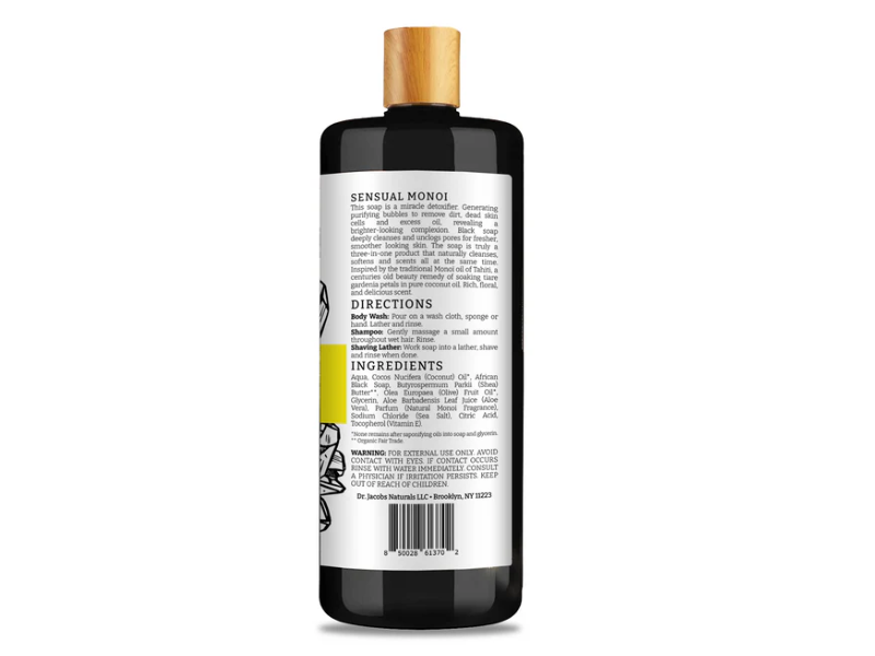 Dr. Jacobs Naturals Black Soap Body Wash, Sensual Monoi, 32 fl oz/946 mL