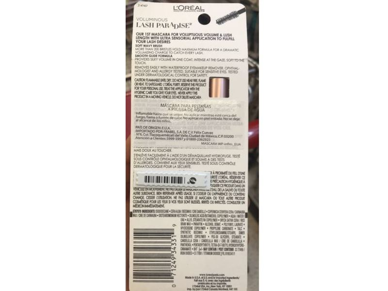 L'Oreal Paris Cosmetics Voluminous Lash Paradise Waterproof Mascara, Black, 0.25 fl oz/7.6 mL