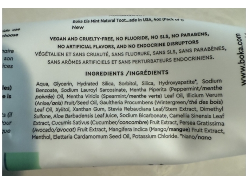 Boka Nano Hydroxyapatite Whitening Toothpaste, Ela Mint,4 oz/113 g