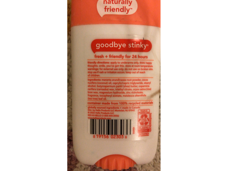 Hello Deodorant, Peach Sparkle, 2.6 oz/73 g