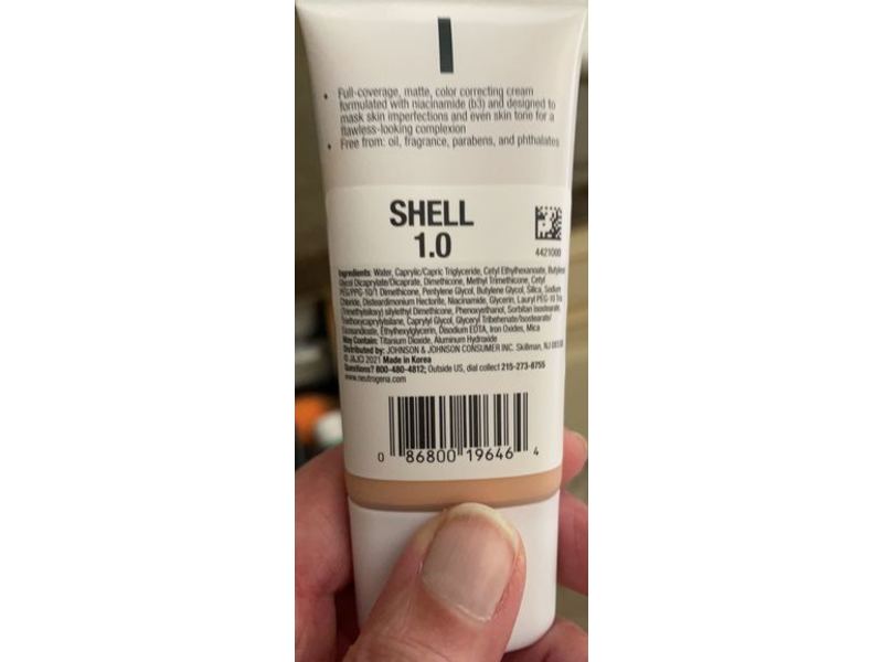 Neutrogena Flawless Matte CC Cream Clear Coverage, Niacinamide (b3), 1.0 Shell, 1.0 oz/28 g