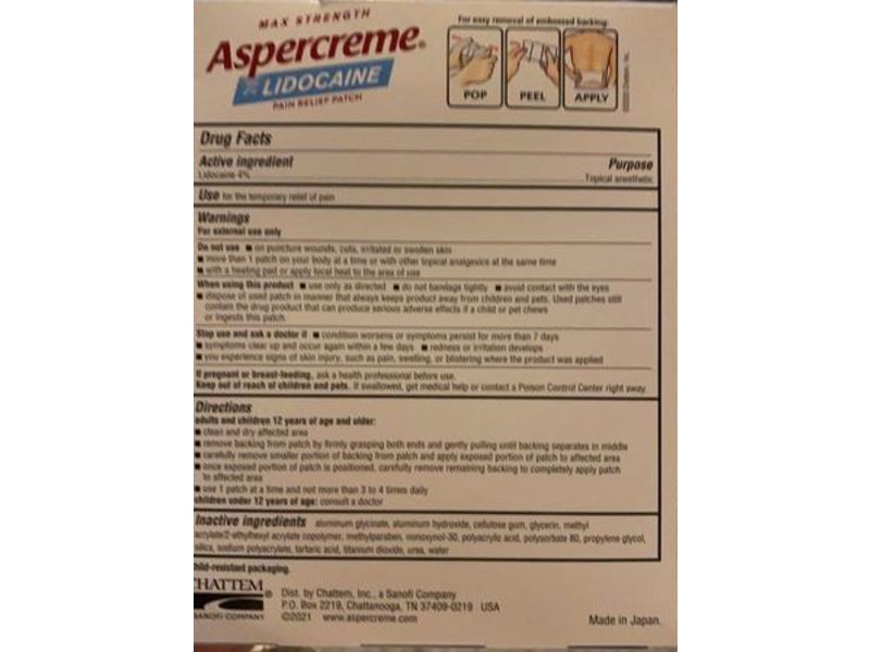 Aspercreme Max Strength Pain Relief Patch, 4% Lidocaine, XL Patch, 3 Count