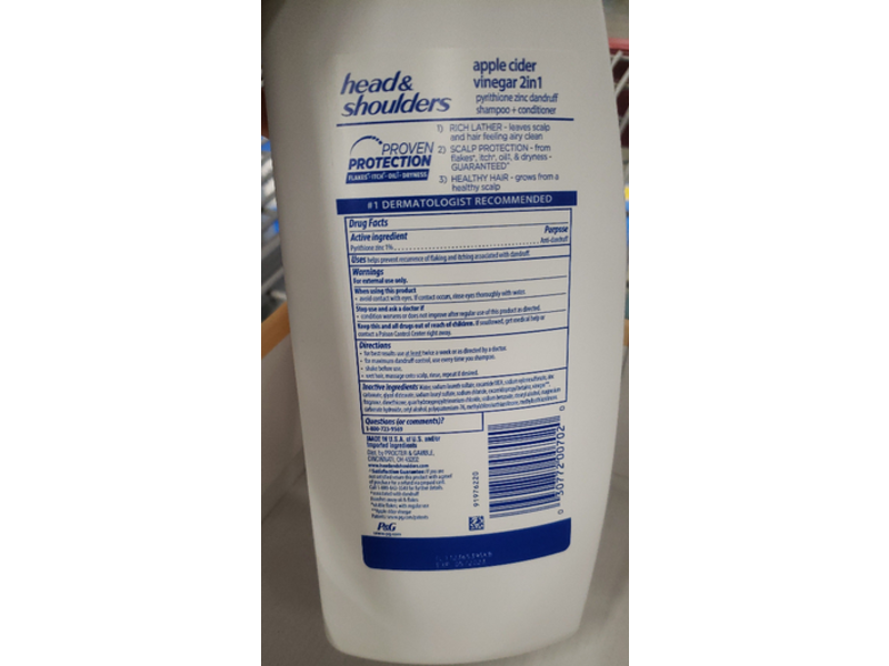 Head & Shoulders 2 In 1 Shampoo + Conditioner, Apple Cider Vinegar, 43.3 fl oz/1.28 L