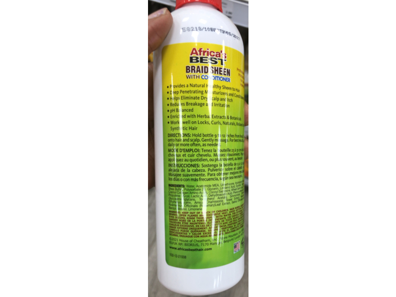 Africa Best Braid Sheen Conditioner Spray, Panthenol & Keratin, 12 fl oz,355 mL