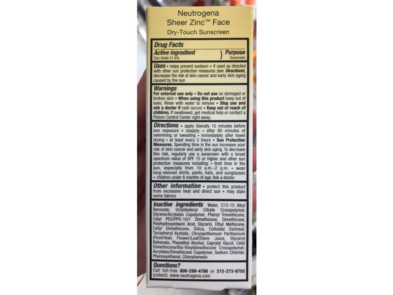Neutrogena Sheer Zinc Face Mineral Sunscreen, SPF 50, 2 fl oz/59 mL