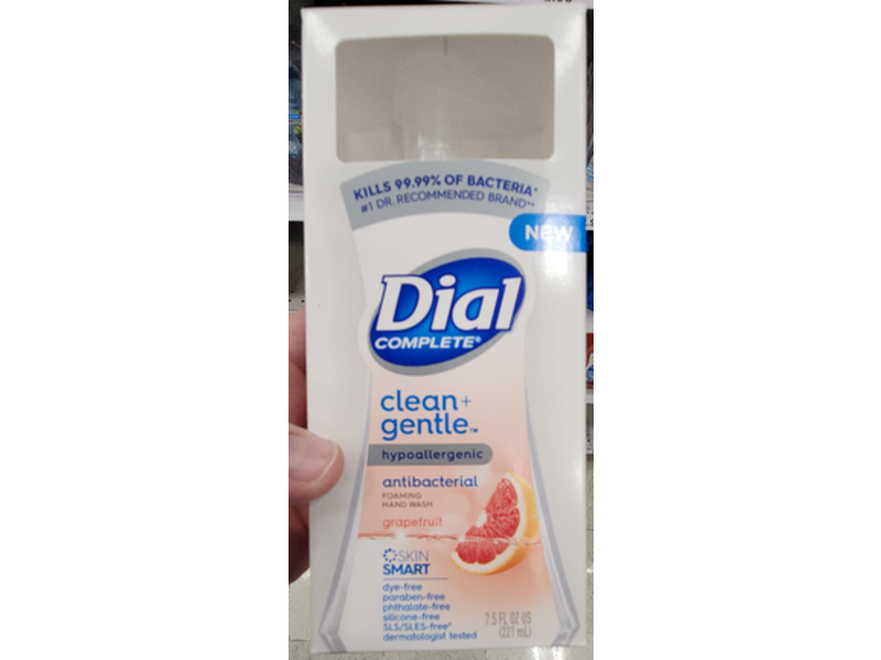 Dial Complete Clean + Gentle Antibacterial Foaming Hand Wash, Grapefruit, 7.5 fl oz / 221 mL, Pack Of 8