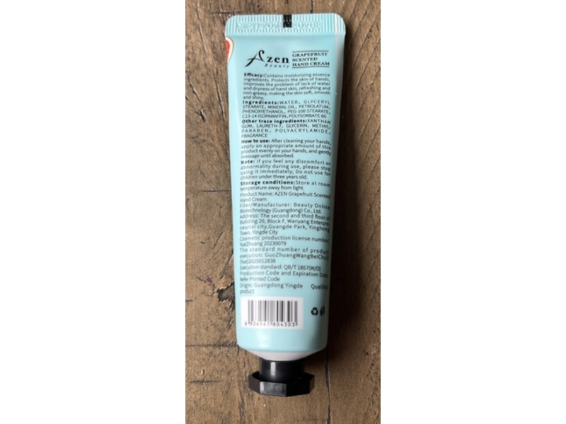 Azen Beauty Hand Cream, Grapefruit Scented, 1.06 oz/30 g