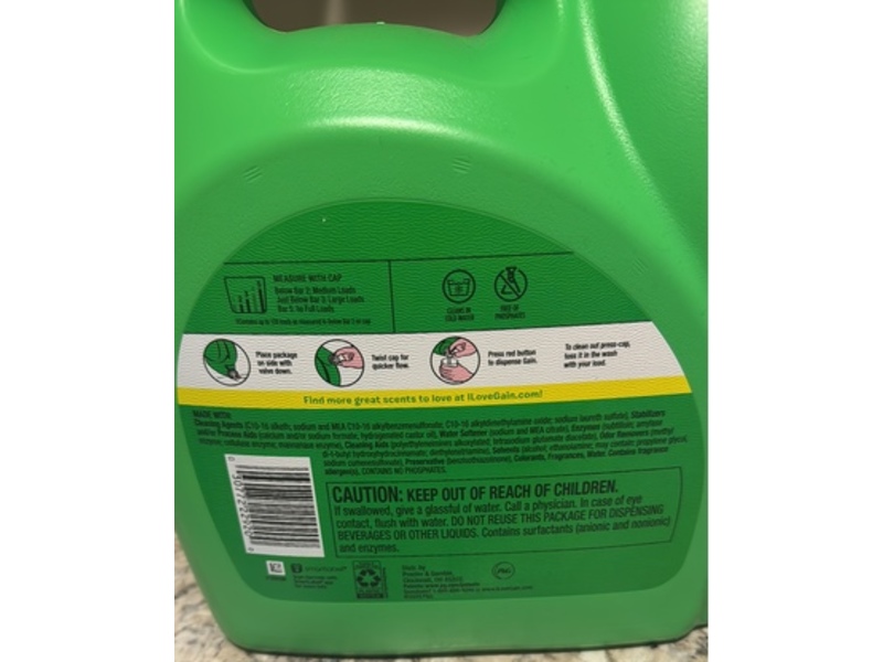 Gain Plus Odor Defense + Oxi Detergent, Waterfall Delight Airy Florals & Fresh, 129 Loads, 170 fl oz/5.02 L