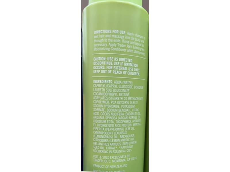 Trader Joe's Lemongrass Moisturizing Shampoo, 15.2 fl oz/450 mL
