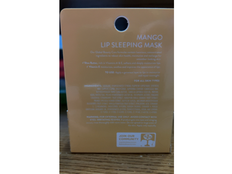 Global Beauty Care Lip Sleeping Mask, Mango, 0.25 oz/7 g
