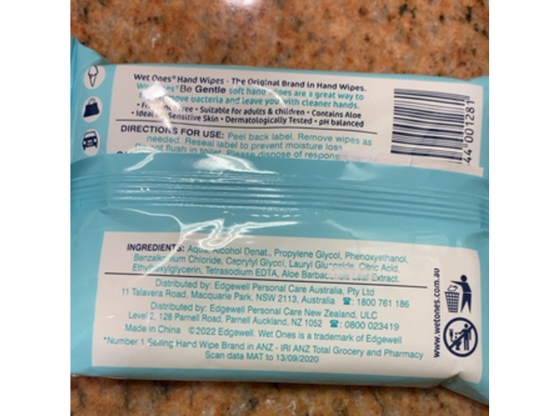 Wet Ones Be Gentle Sensitive Hand & Face Antibacterial Wipes, 15 Count