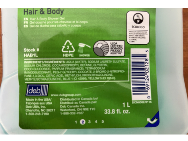 Deb Estesol Hair & Body Shower Gel, Rainforest Scent, 33.8 fl oz/1 L