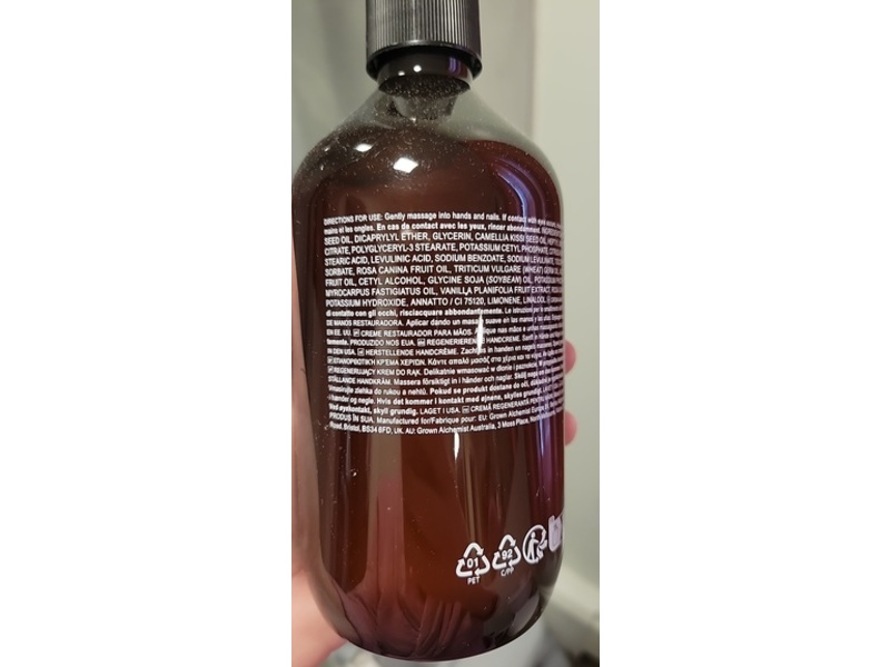 Grown Alchemist Restorative Hand Cream, Vanilla And Orange Peel, 16.9 fl oz/500 mL