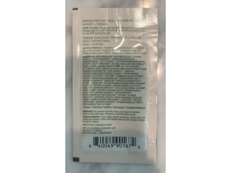 Josie Maran Smooth + Hydrate Eye Cream, Argan + Pro - Retinol, 0.06 fl oz/2 mL