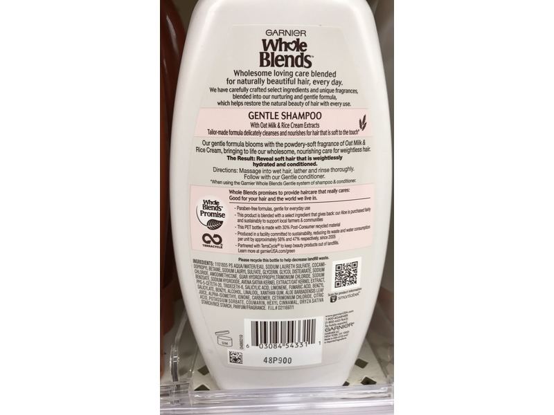 Garnier Whole Blends Gentle Shampoo Oat Delicacy, For Sensitive Scalp, 12.5 fl. oz.