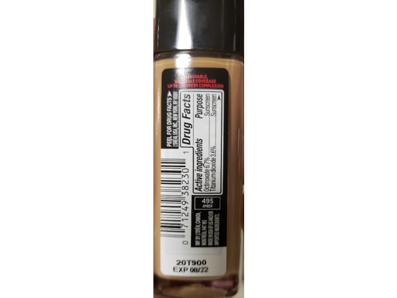 L'Oreal Paris Foundation, Infallible up to 24HR Fresh Wear, 495 Amber, 1 fl oz/30 mL