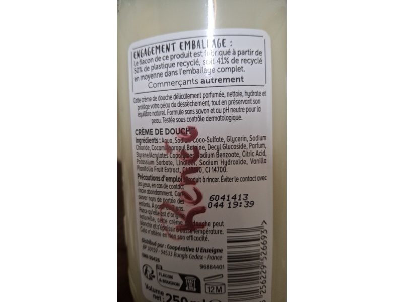 Courses U Shower Cream, Vanilla, 250 mL
