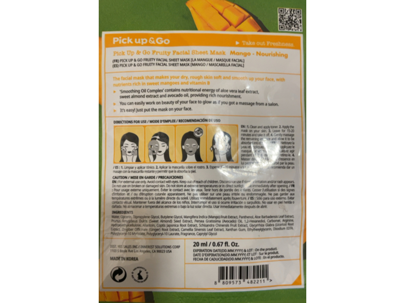 Pick Up & GO Fruity Facial Mask, Mango Nourishing, 0.67 fl oz/20 mL
