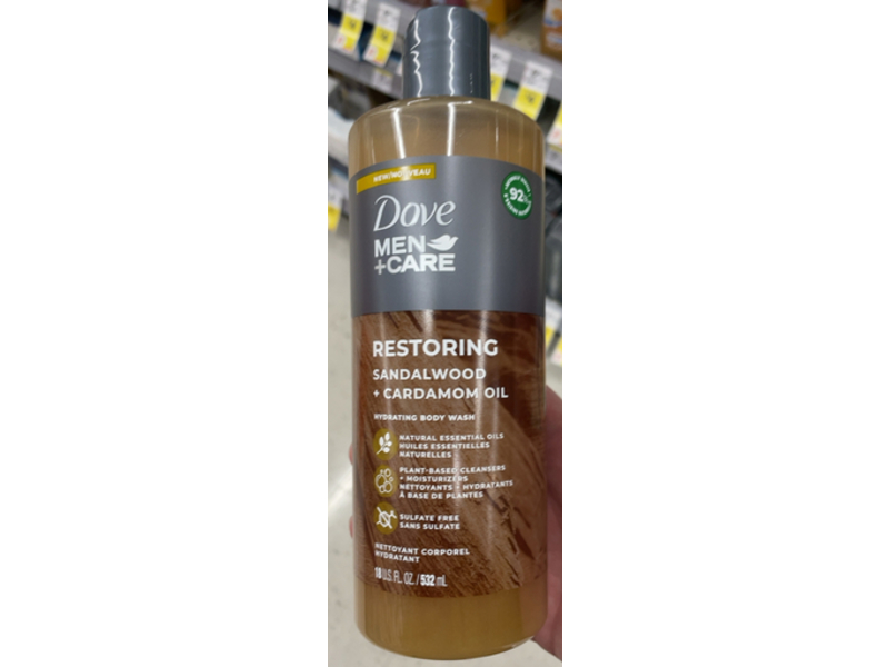 Dove Men+Care Restoring Body Wash, Sandalwood + Cardamom Oil, 18 fl oz/532 mL
