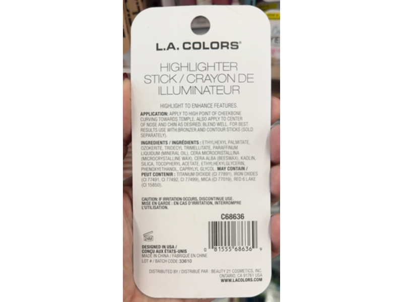 L.A. Colors Highlighter Stick, C68636 Highlighter, 0.07 oz/1.9 g