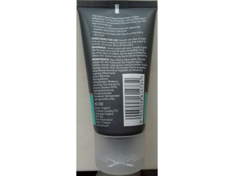 Boots Tea Tree Witch Hazel Charcoal Facial Mask, 1.69 fl oz/50 mL
