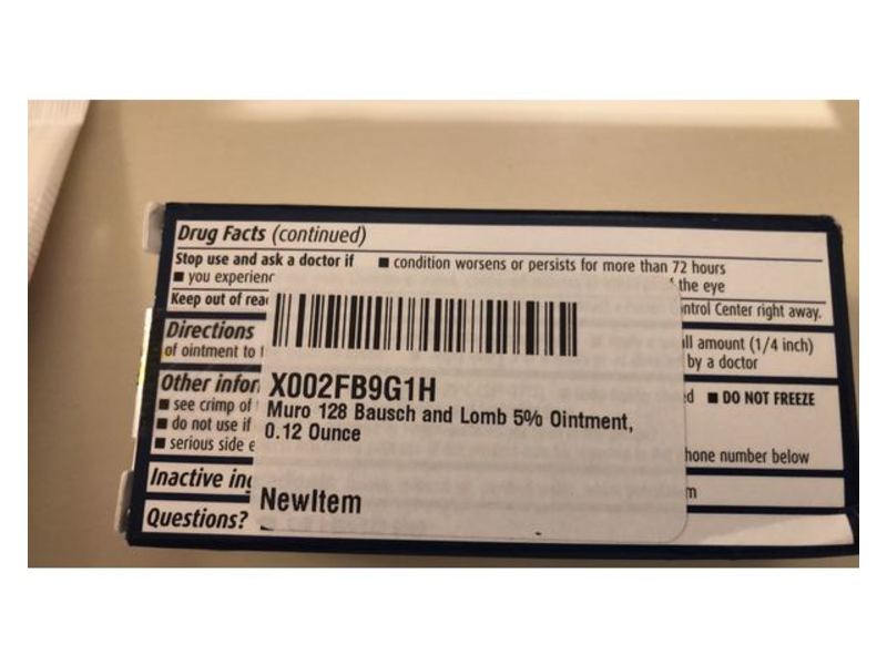 Bausch & Lomb Muro 128 (sodium chloride hypertonicity ophthalmic ointment) 5%, 3.5 g, Bausch + Lomb (RX)