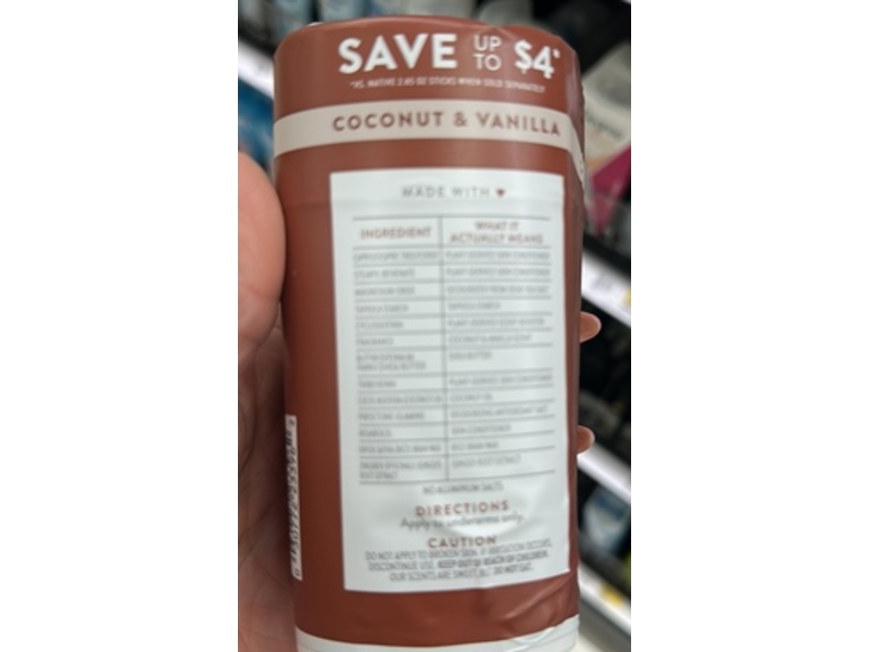 Native Aluminum Free Deodorant, Coconut & Vanilla, 4.6 oz/130 g, Pack Of 2