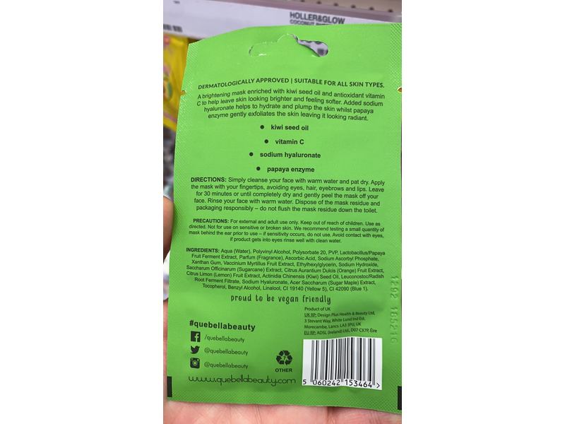 Que Bella Brightening Antioxidant Peel Off Mask, Kiwi, 0.35 oz/10 g