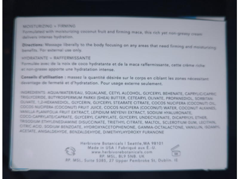 Herbivore Cloud Milk Coconut + Maca Firming Body Cream, 6.7 fl oz/200 mL