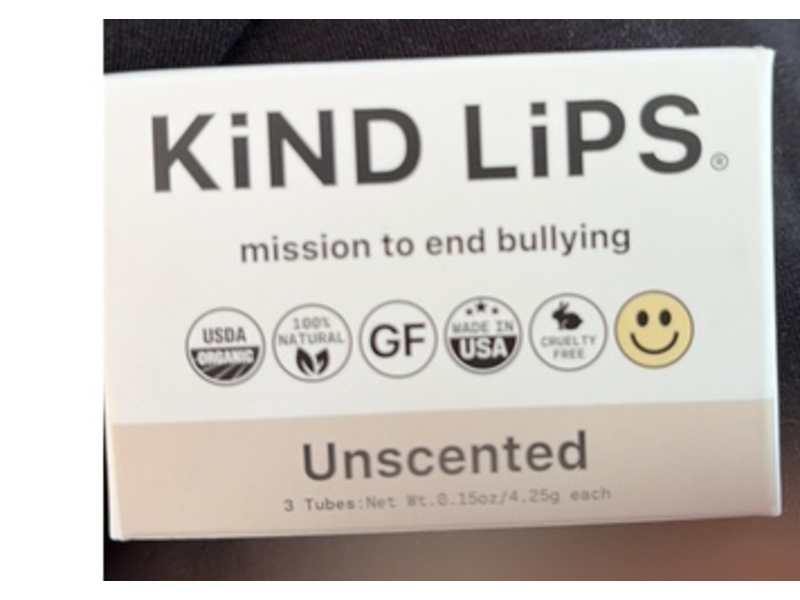 Kind Lips Lip Balm, Unscented, 0.15 oz/4.25 g, Pack Of 3