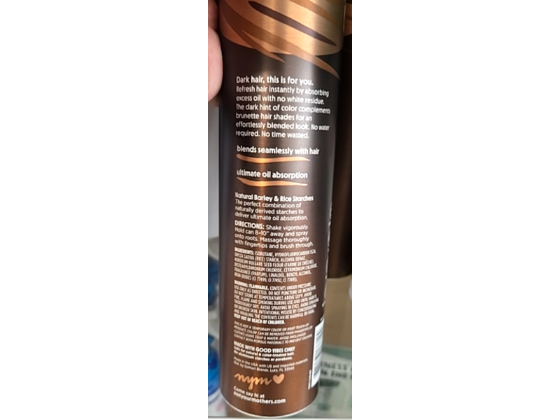 Not Your Mother's Dark Hair Clean Freak Dry Shampoo, Natural Barley & Rice Starches, 7 oz/198 g