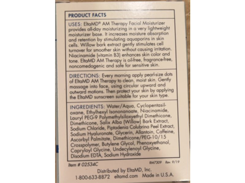 EltaMD Am Therapy Facial Moisturizer, 0.5 fl oz/15 mL