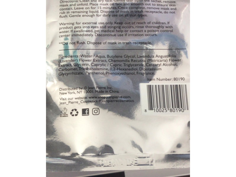 Skip The Spa Calming Sheet Mask, Lavender + Chamomile, 1 Count