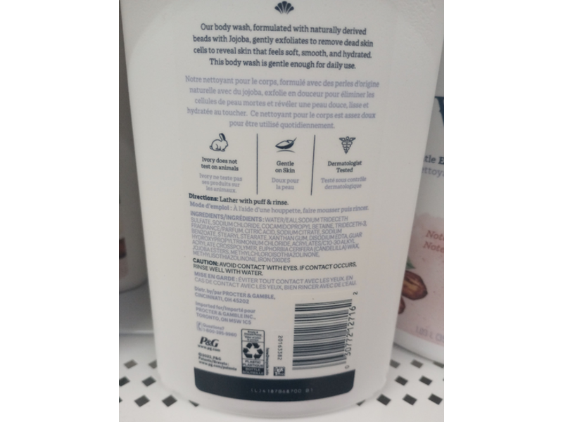 Ivory Gentle Exfoliating Body Wash, Notes Of Jojoba, 35 fl oz/1.03 L