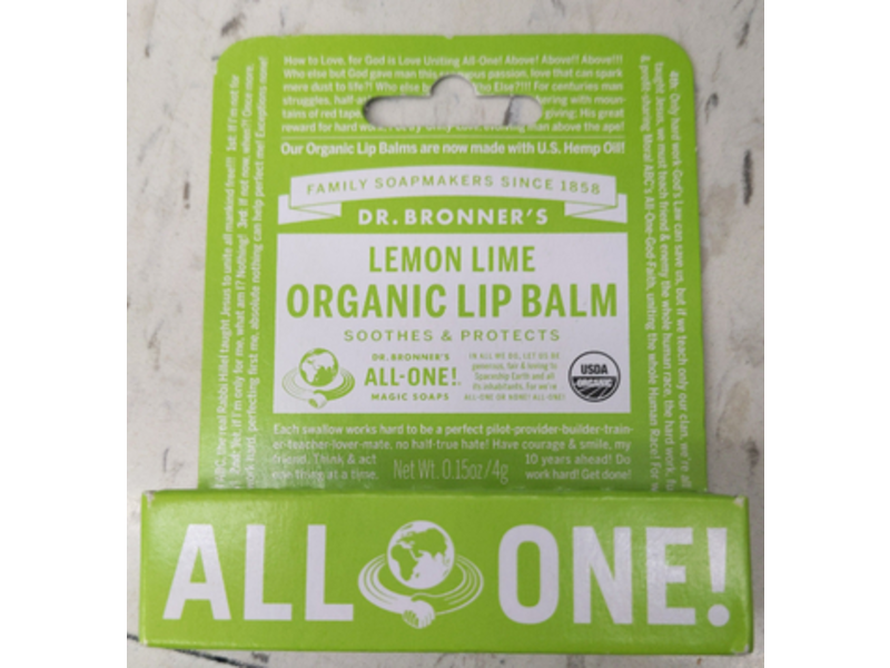 Dr. Bronner's Organic Lip Balm, Lemon Lime, 0.15 oz/4 g