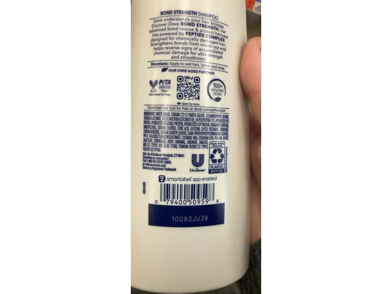 Dove Bond Strength Shampoo, Peptide Complex, 12 fl oz/355 mL