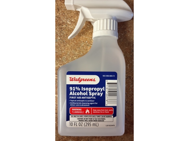 Walgreens First Aid Antiseptic, 91% Isopropyl Alcohol Spray, 10 fl oz/295 mL