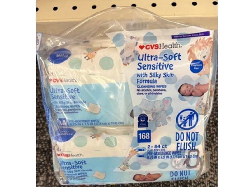 CVS Health Ultra-Soft Sensitive Cleansing Wipes, Fragrance Free, Pack Of 2, 168 Count