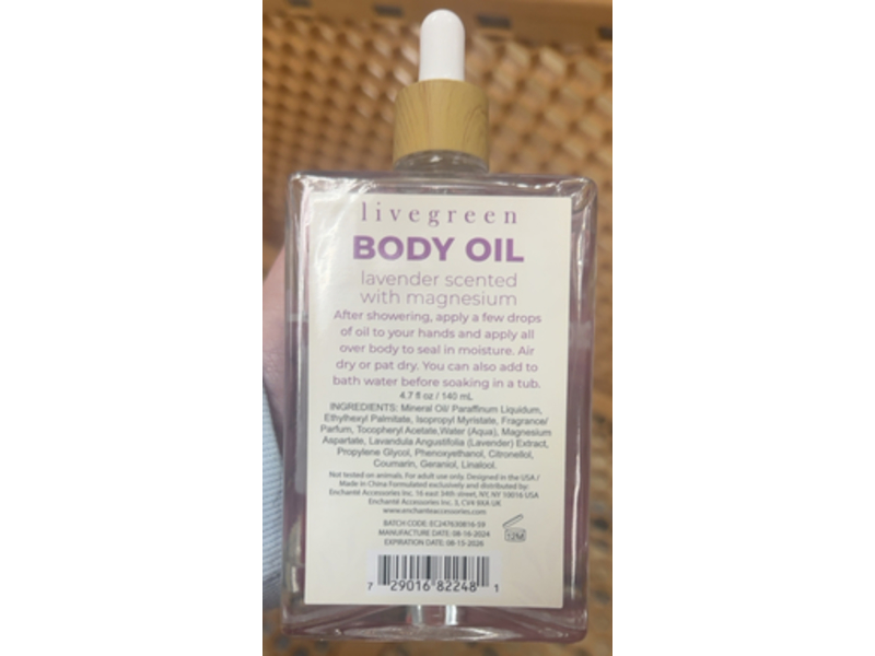 Live Green Moisturizing & Illuminating Body Oil, Lavender Scented, 4.7 fl oz/140 mL