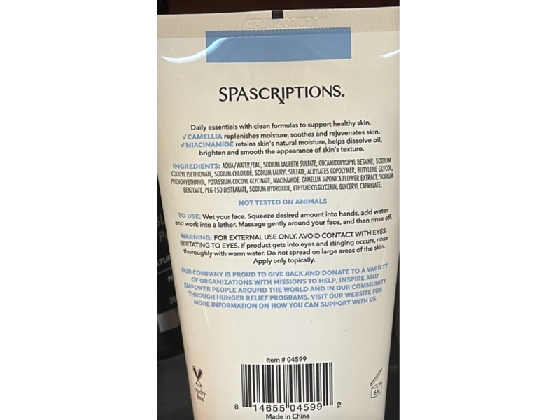 Spascriptions Face Wash, Camellia + Niacinamide, 5 fl oz/150 mL