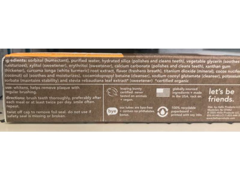 Hello Brightening Booster Fluoride Free Toothpaste, Natural Mint, 4 oz/113 g