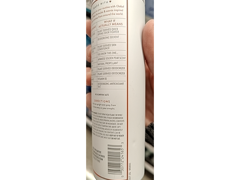 Native Invisible Spray Deodorant, Japanese Golden Pear, 3.5 oz/99 g