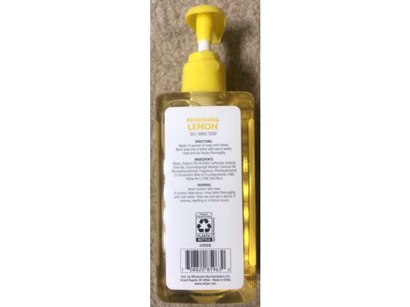The Bath Collection Free & Clean Gel Hand Soap, Refreshing Lemon, 10 fl oz/295.7 mL