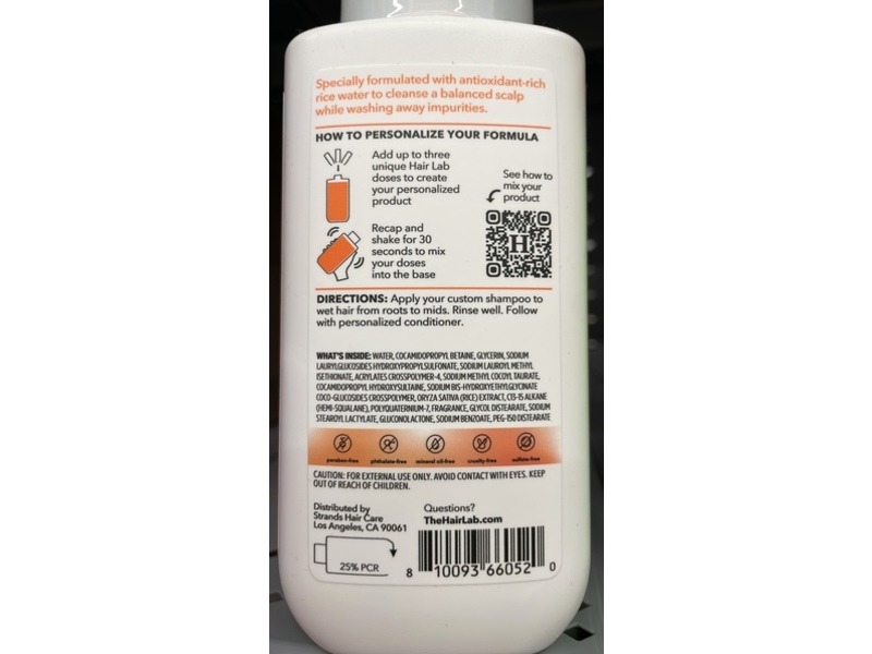 The Hair Lab By Strands Personalized Revitalizing Shampoo, Rice Water, 11 fl oz/325 mL