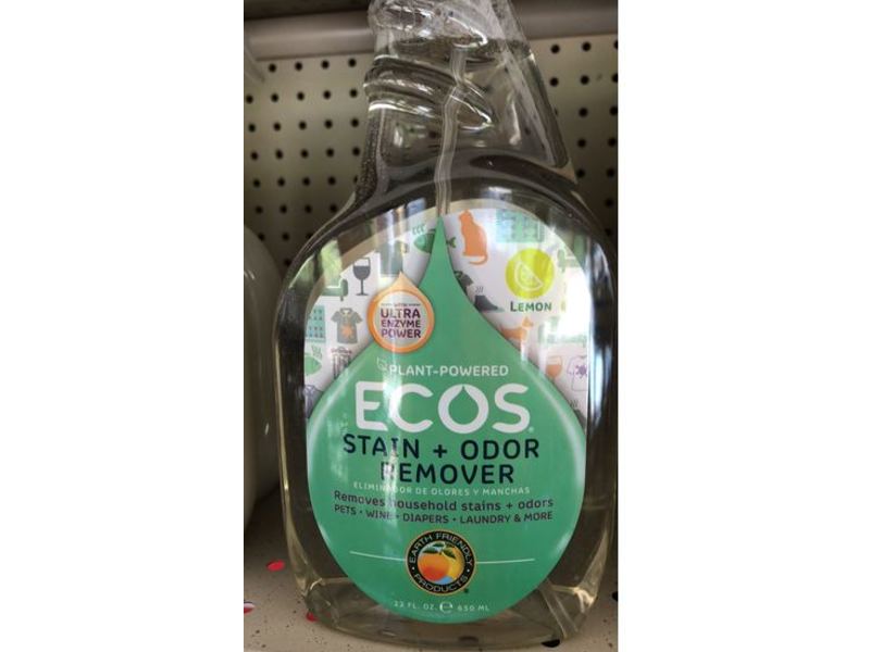 Ecos Stain + Odor Remover, Lemon, 22 fl oz/650 mL, Pack Of 6