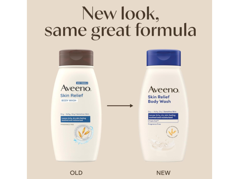 Aveeno Skin Relief Body Wash, Fragrance Free, 12 fl oz/354 mL.