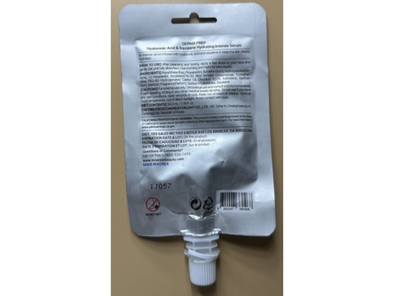 Derma Prep. Hydrating Intense Serum, Hyaluronic Acid & Squalane, 1.18 fl oz/34.9 mL